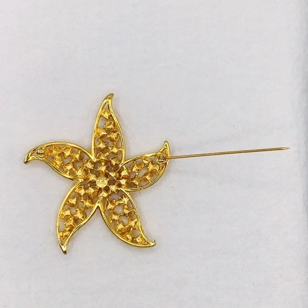 Vtg Brooch Lee Angel Large Starfish Flower Pinwheel Crystal Rhinestone Estate